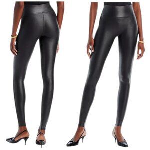 SPANX Faux Leather Leggings Black High Rise Tummy Control L
